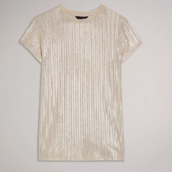 Ted Baker KATRINO Ribbed Metallic T-Shirt Size 3 - Picture 7 of 8